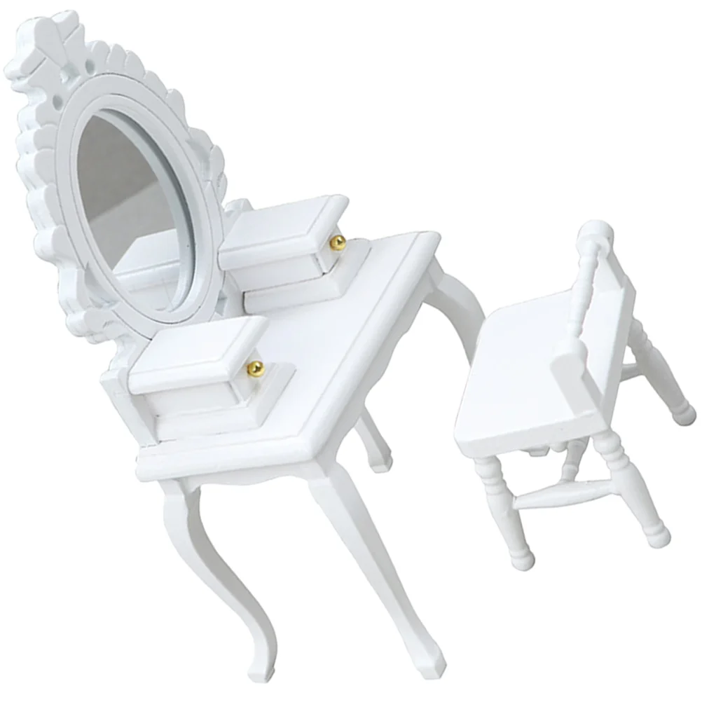 

2 Pcs Mini Decor Miniature Dresser Model Vintage Stool Vanity Table House Furniture Makeup