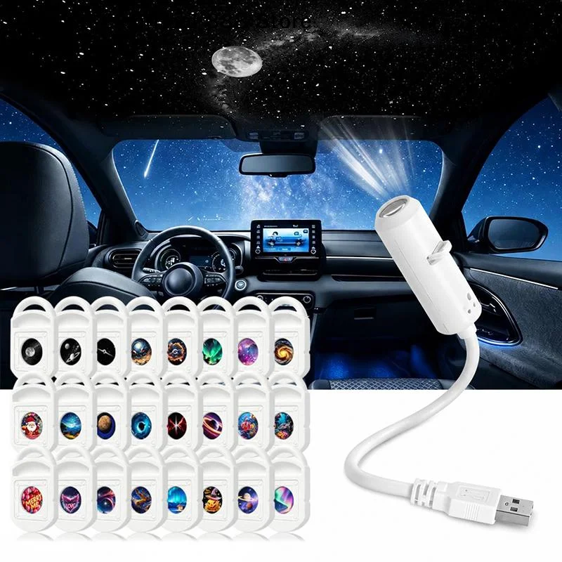 【G】USB Starry Sky Projector Night Light 360° Adjustable Galaxy Atmosphere Lamp for Car Interior Home Bedroom Romantic Nightlight