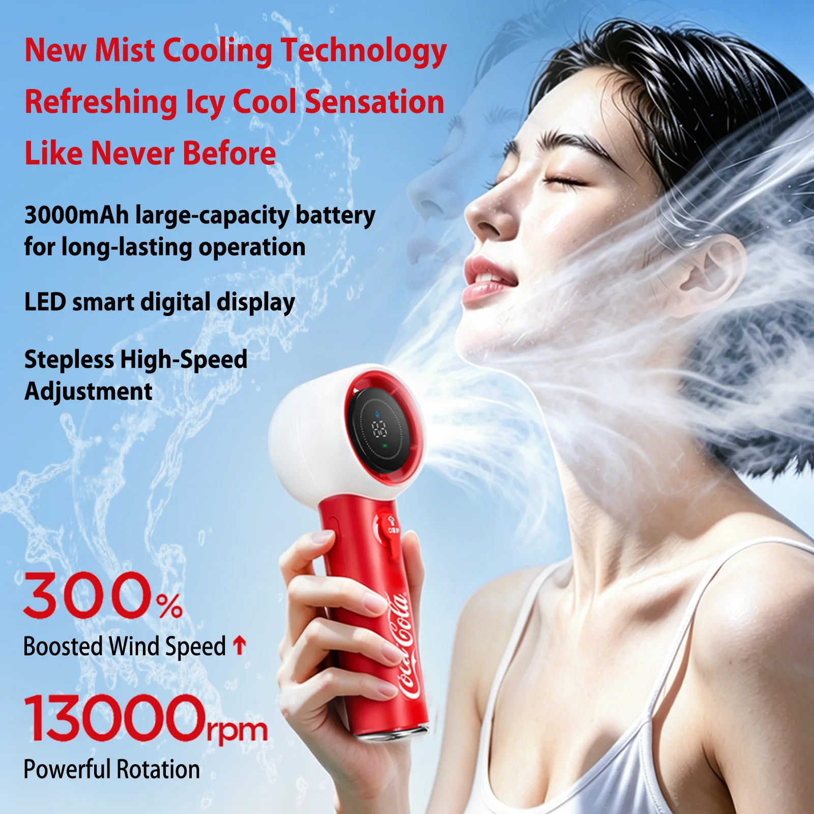Ventilador de Mano Mini Coca Cola, Ventilador Humidificador Portátil, Ventilador de Mano Recargable por USB con Humidificador, Mini Ventilador de Mano con Rociador de Agua