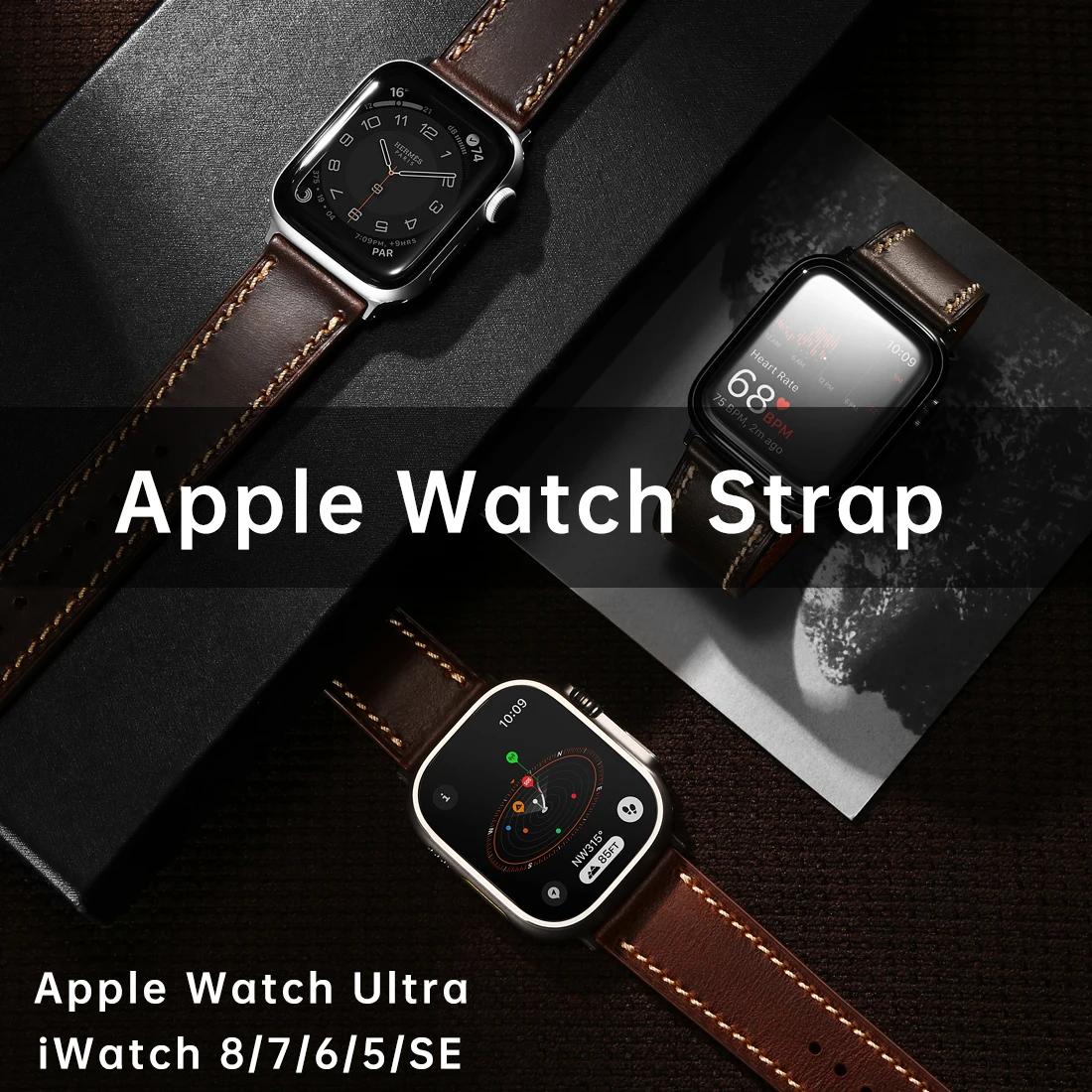 Vintage Leather Strap For Apple Watch Ultra 2 49mm & Apple Watch Band Series 10 9 8 7 SE 45mm 44mm 41mm 40mm Watchbands