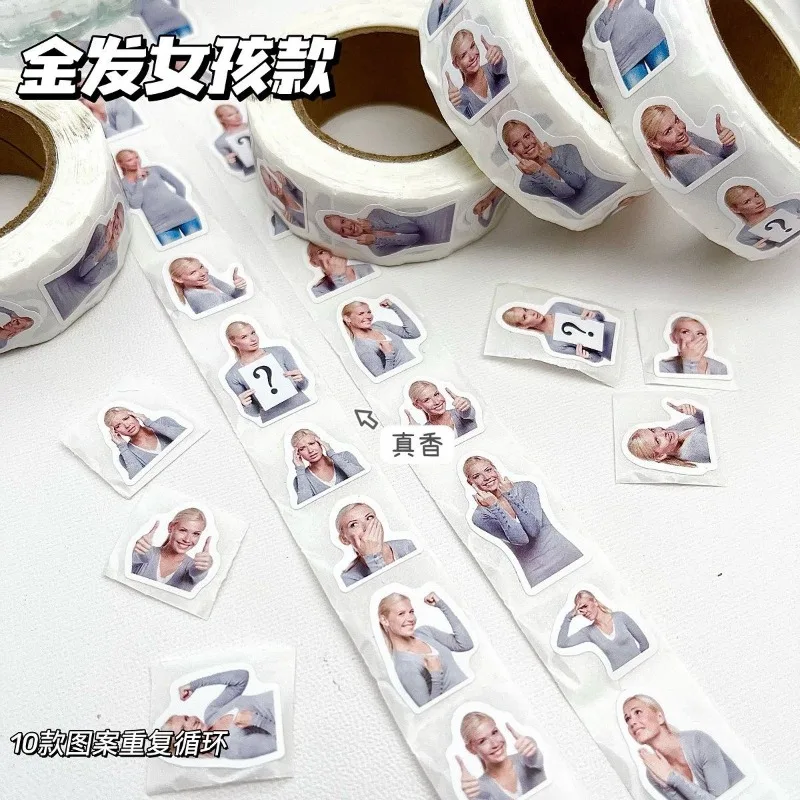 New Cat Meme Blonde Female Roll Stickers Cute High Beauty Abstract Student Creative Account Material Decorative Stickers Labels - Detail 1