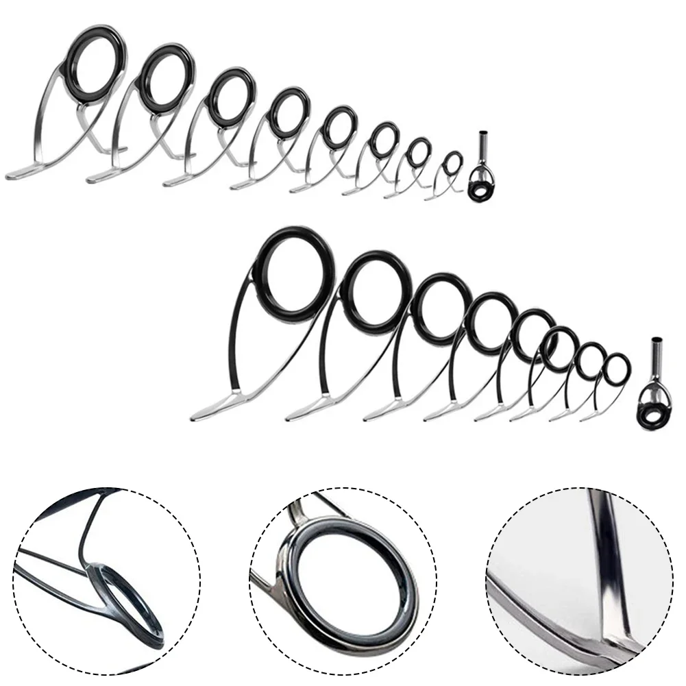 9pcs Fishing Rod Top Ring Tip Eye Guide Repair Building Stainless Kit Set DIY Fishing Pole Tip Repair Rod Tip Accessories