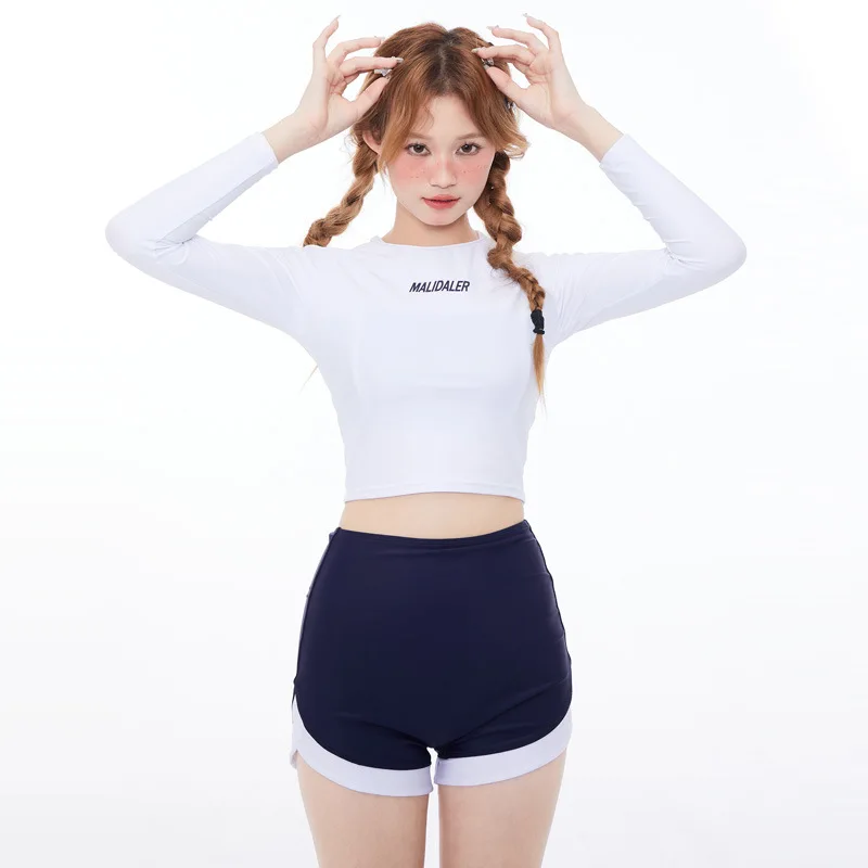 Asian Small Fresh Swimwear Female Split Conservative Flat Angle Long Sleeve Sports Surfing Student Hot Spring Suit Wisuwore 2023