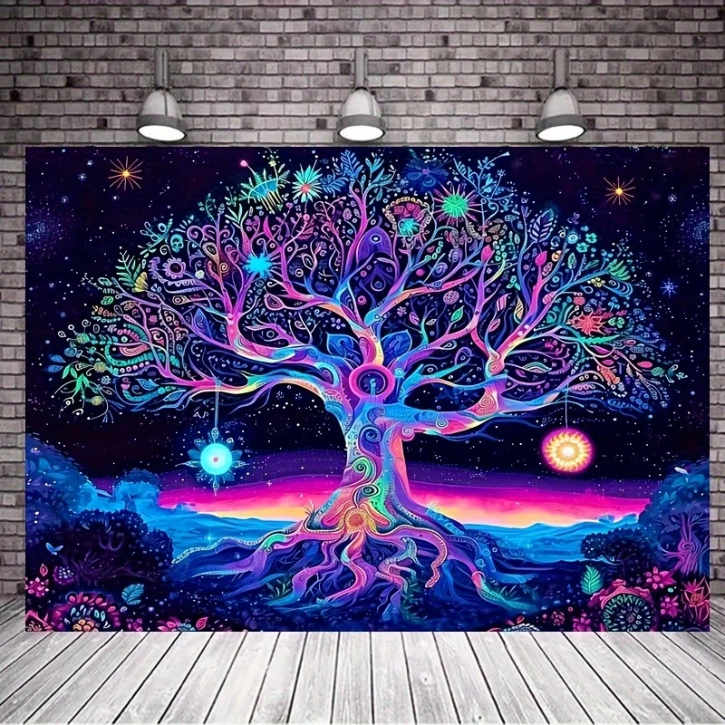 VIKAMA Colorful Starry Sky Tree of Life Tapestry Living Room Sofa Background Wall Tapestry Bedroom Esports Room Atmosphere Decor