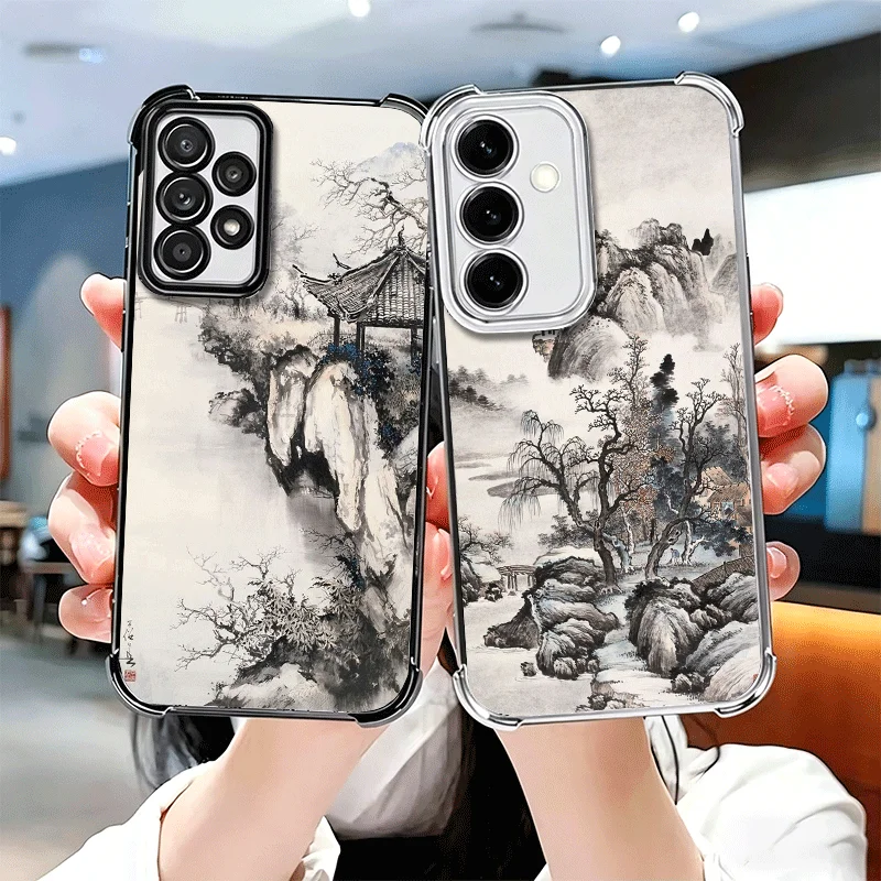 Chinese Style Ink Painting Art Soft Phone Case For Samsung A17 A27 A07 A37 A57 A16 A56 A15 A55 A14 A54 A13 A53 A26 A36 A25 A35 A