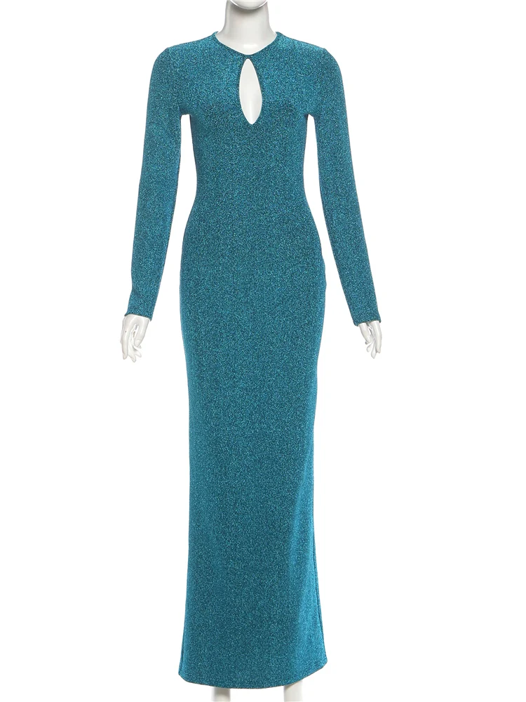 Estranho gato vestido de seda brilhante mulher y2k oco outono glitter o pescoço manga cheia design robe meia-noite festa de formatura vestidos elegantes