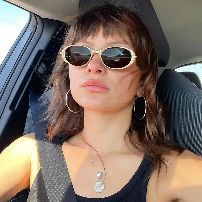 

Fashion Oval Metal Frame Sunglasses Women's Fashion Retro Brand Designer Sunglasses Premium Sense Retro Luxury Sunglasses