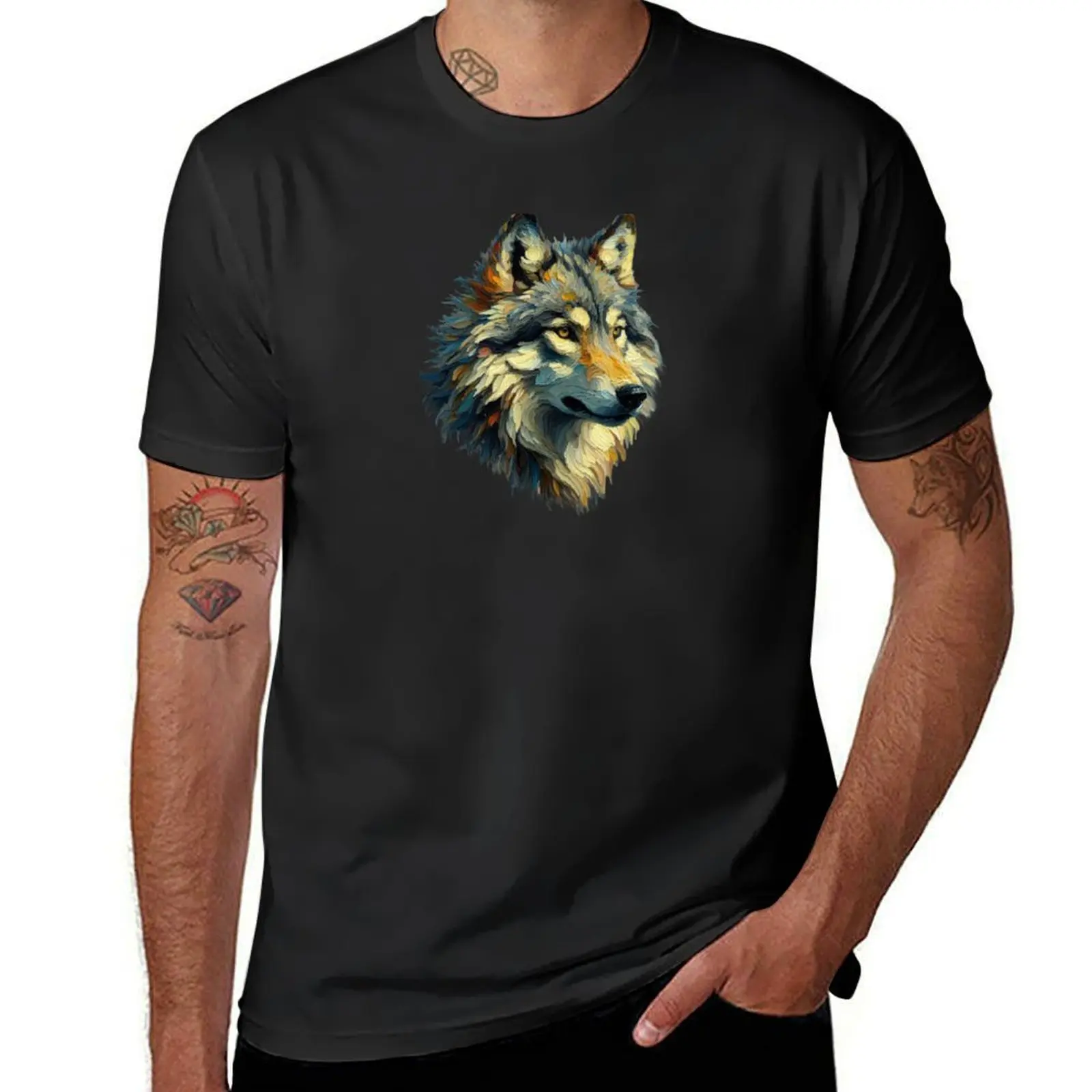 Wolfs Face Dog Wild Pack Painting Oil Color Impressionism Style Animal T-Shirt plus size tops anime clothes Men's t shirts