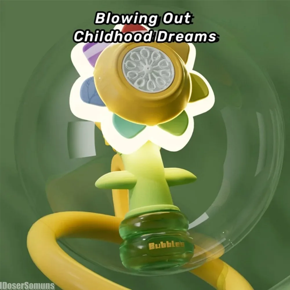 Bubble Machine Toy Electric Automatic Sunflower Shaking Head Adjustment Light Dancing One Key Bubble Maker Toy For Kids