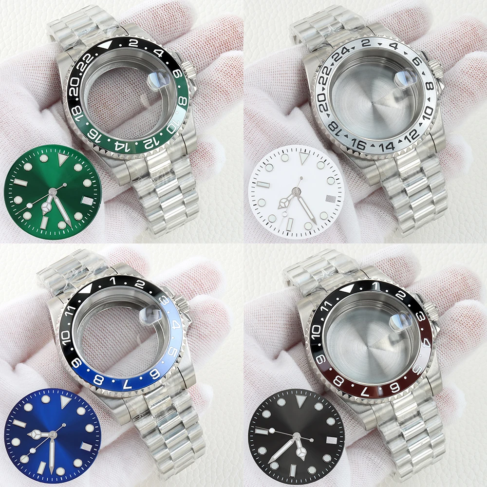 

40mm NH35 Sapphire Glass Watch Case Fit GMT Seiko NH35 NH36 Movement 28.5mm Dial Hands with Green Luminous Watch Replacements
