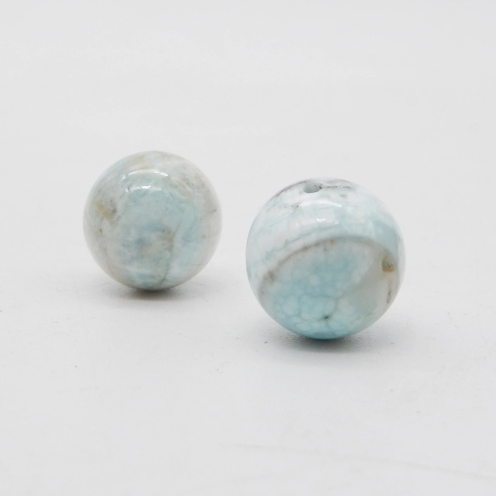 1 Pair Natural Larimar Round 10mm Beads for Jewelry Making , Half Drilled Beads Earrings,Simple Fashion Goes With Everything