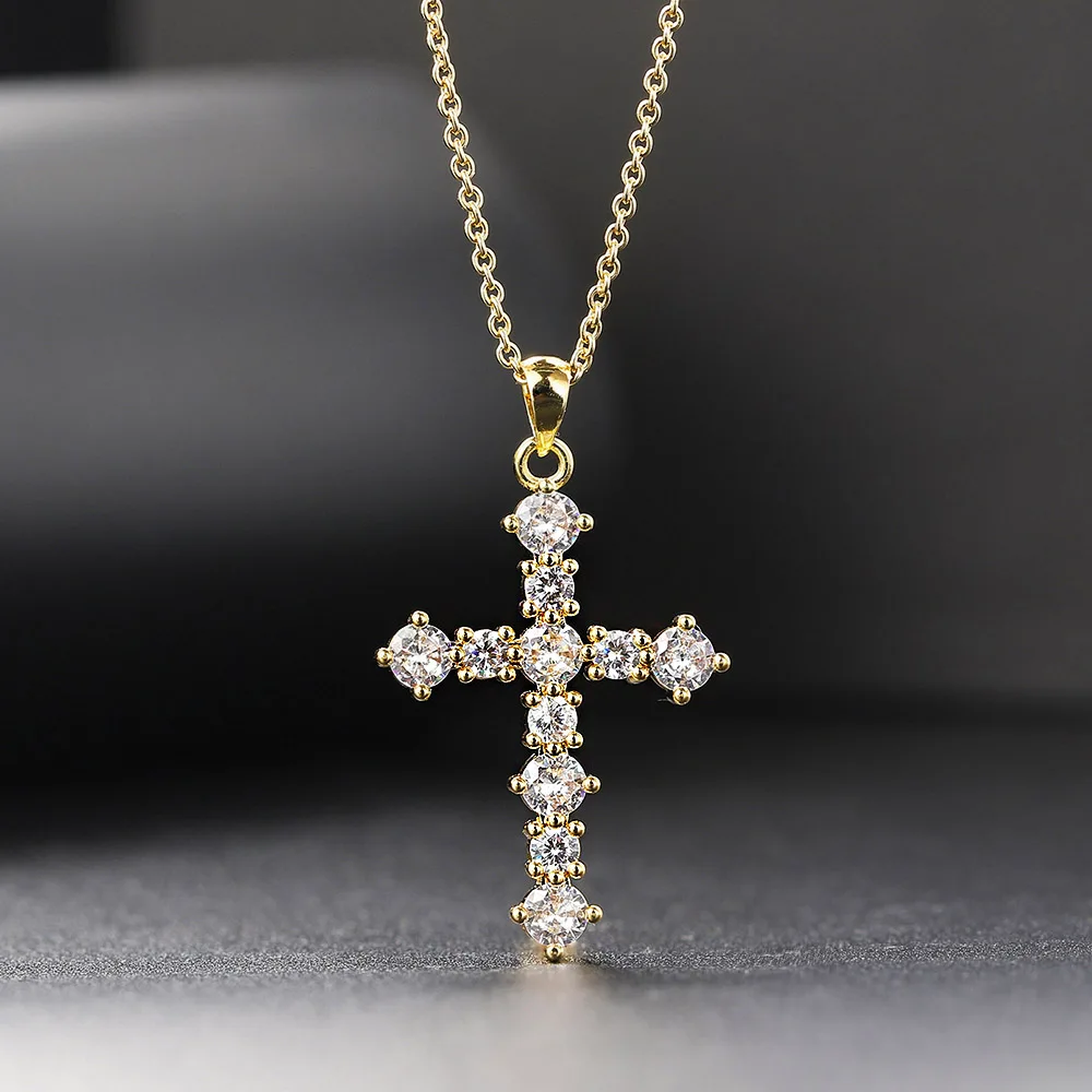 ZHOUYANG Cross Necklace For Women Hip Pop Iced Out Pendant Zircon Gold Color Neck Chain Steampunk Accessories Men Jewelry OHP079