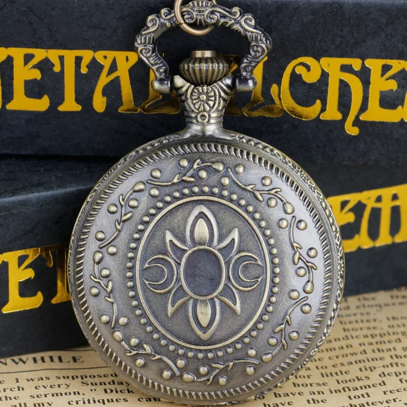 Bronze Oval Carved Exquisite Quartz Pocket Watch Necklace FOB Pendant Flip Business Watch