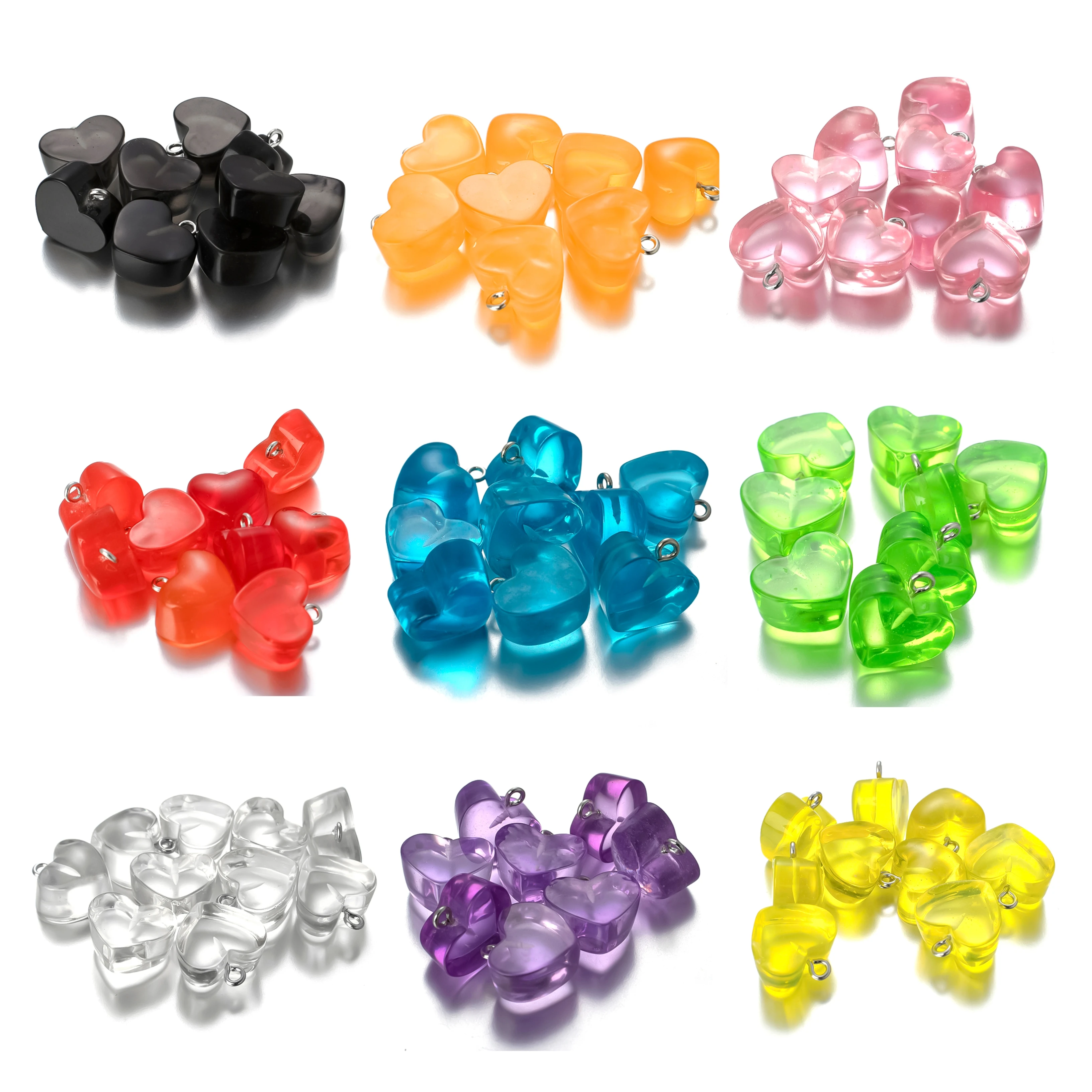 10 teile/los Farbe Transparent Harz Herz Anhänger Perlen Candy Farbe Charms für Schmuck Machen DIY Halskette Ohrringe Zubehör