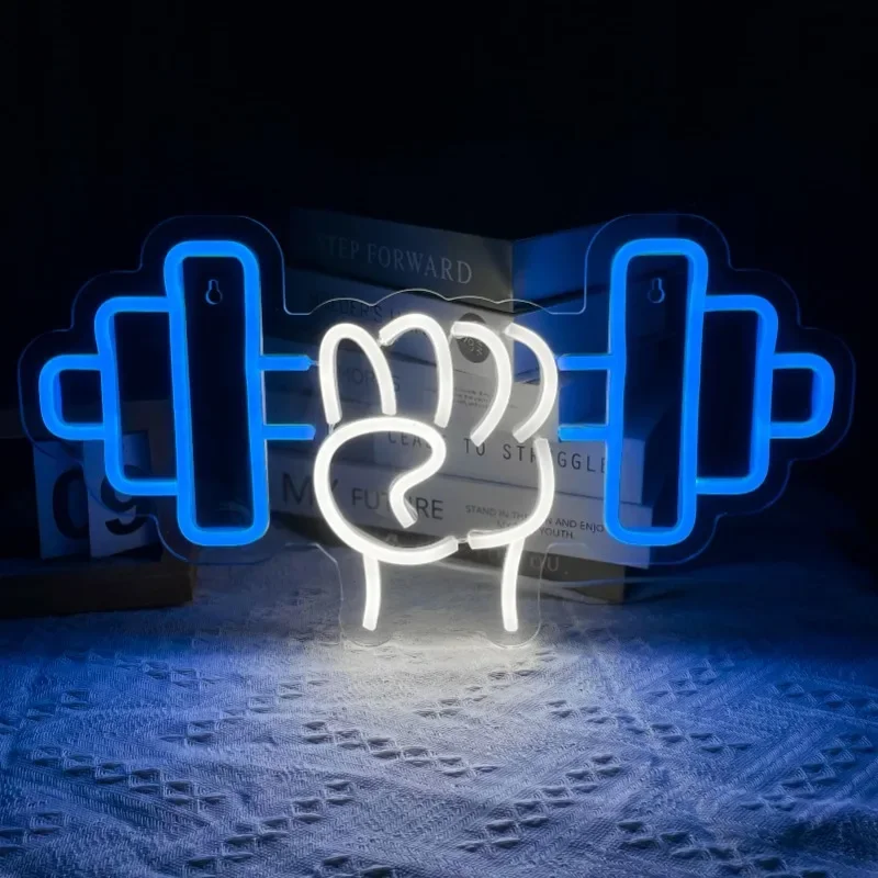 Lampu Neon Dumbbell untuk Dekor dinding tanda Gym seni dinding Led dapat diredupkan ruang olahraga Pusat Kebugaran dekorasi olahraga kantor ruang permainan