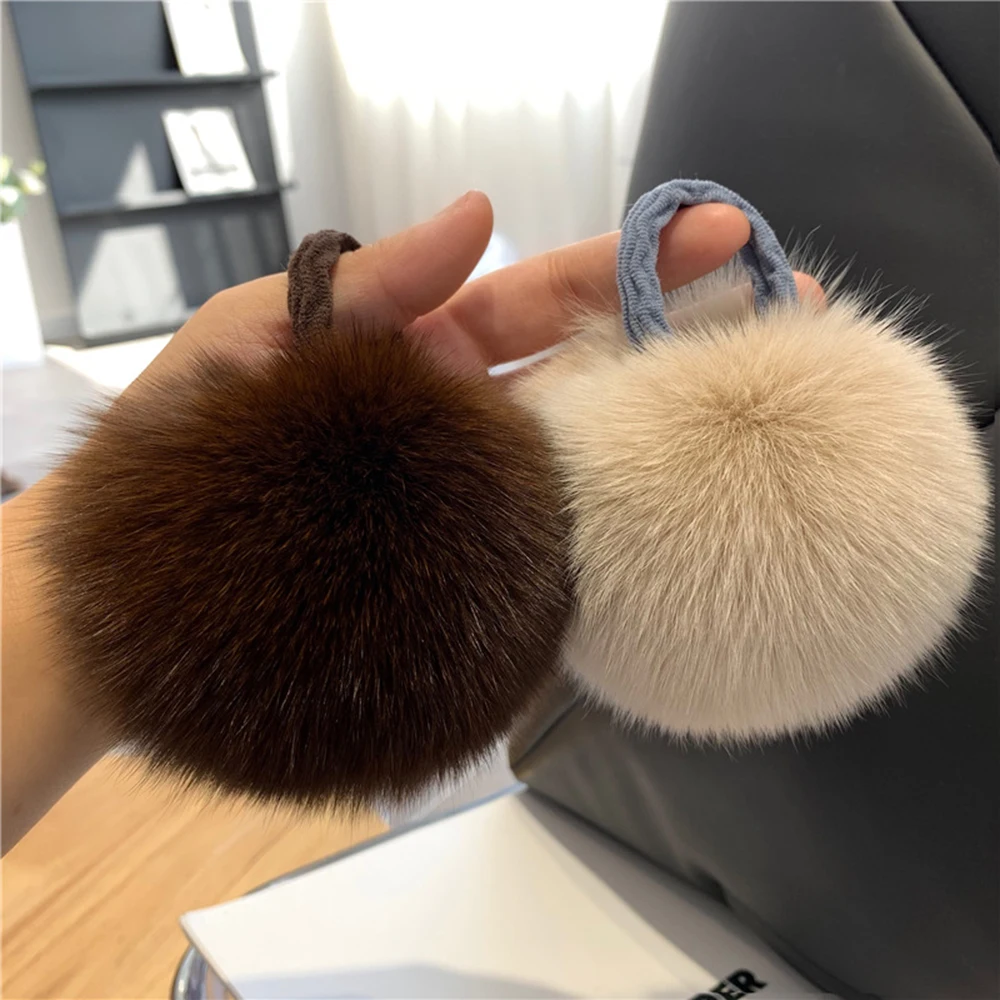 

Real Fox Fur Hair Scrunchies Fluffy Plush Elastic Hair Rubber Bands Winter Hair Accessories for Women Big Pompom Hairbands