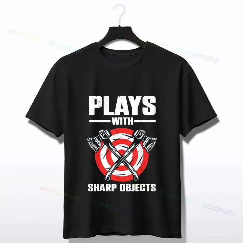 Werfen Sie eine Axt, lustige Äxte, werfen Sie grafisches T-Shirt, kurzärmeliges, trendiges T-Shirt aus 100 % Baumwolle, Ausrüstung für Sportbegeisterte