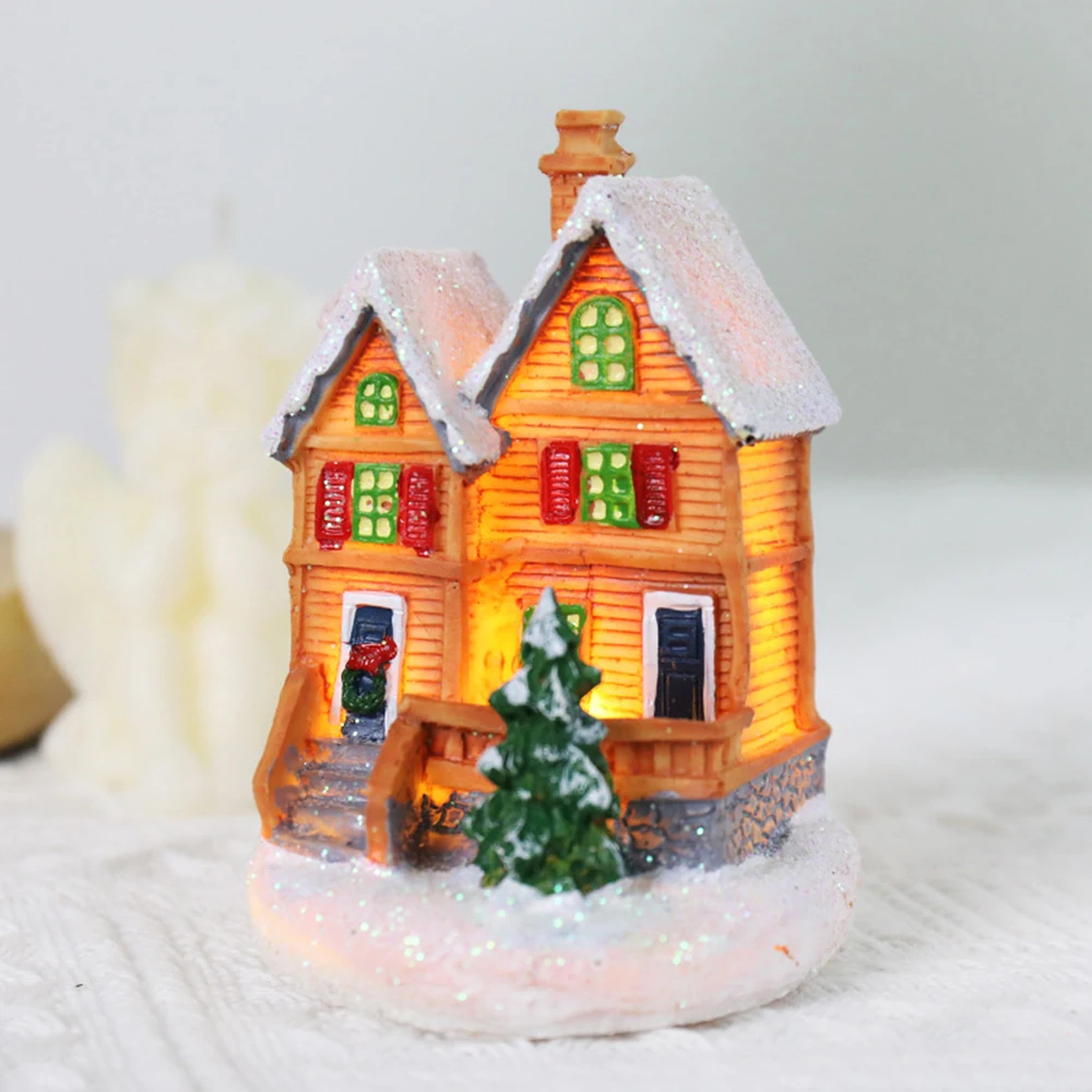 Christmas House Lighted Figurine Creative Pastoral House Shape Figurine for Family Friend Neighbor Gift