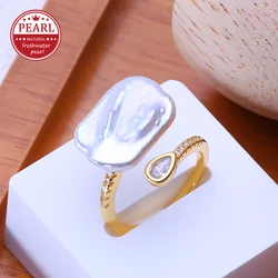 FENASY 13-19mm Big Baroque Freshwater Pearl Gold Color Party Rings Elegant Birthday Gifts for For Women