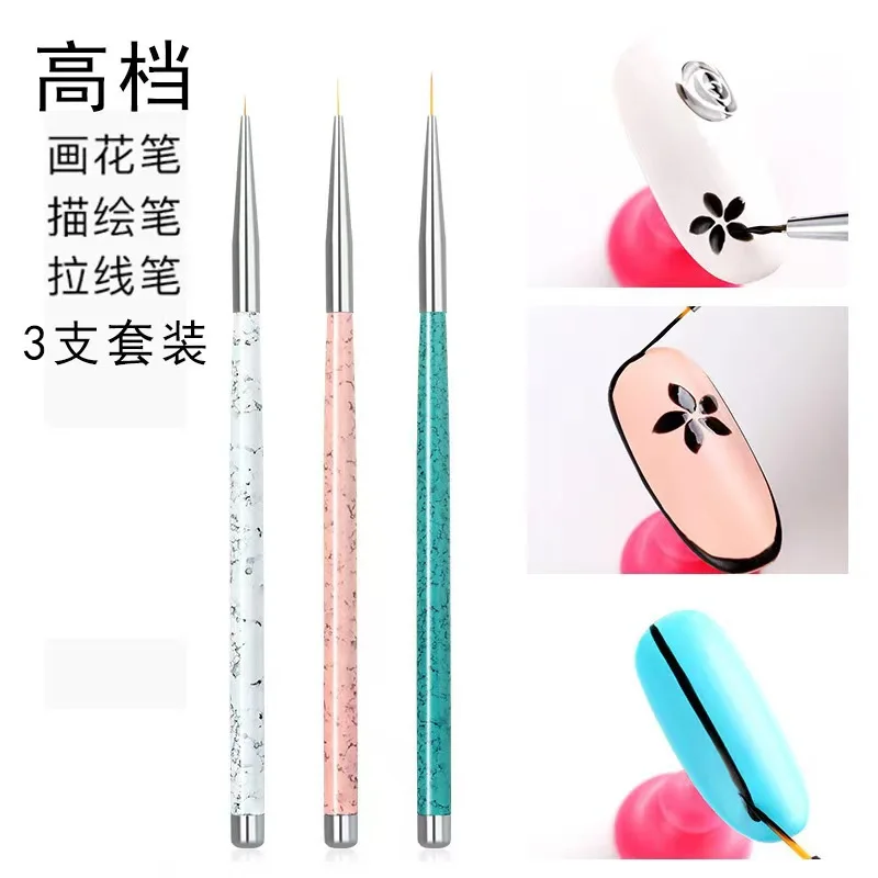 100Sets 3Pcs/Set Acrylic French Stripe Nail Art Liner Brush 3D Tips Line Stripes DIY Drawing Pen UV Gel Brushes Painting Pen Man