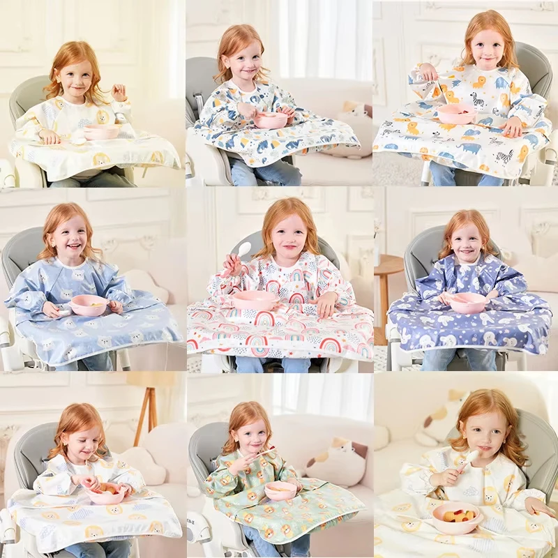 Clean Feeding Bib Baby Boys Girl Waterproof Wash Free Bib Apron Smock with Table Cover Infant Mess-Free Kids Full Coverage Bib