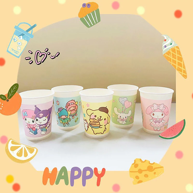 50Pcs Cartoon Sanrio Pink Paper Cup Anime Good Looking Kawaii Disposable Cup Reunion Picnic Camping Necessary