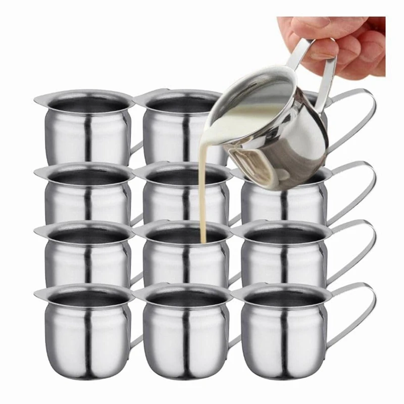 

12PCS Stainless Steel Coffee Creamer Espresso Pitcher 3Oz Metal Cream Pitcher, Creamer Cup Small Cream Pouring Pitcher