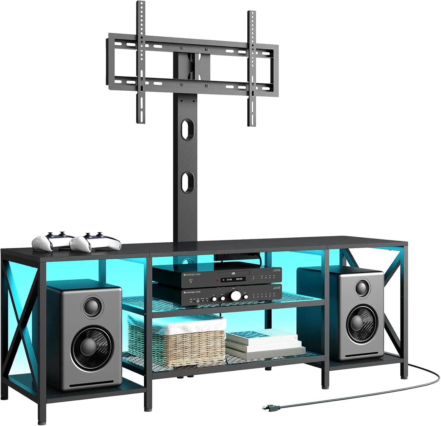 

TV Stand with Mount for 32-75 inch TVs 3-Tier Storage LED Entertainment Center Black