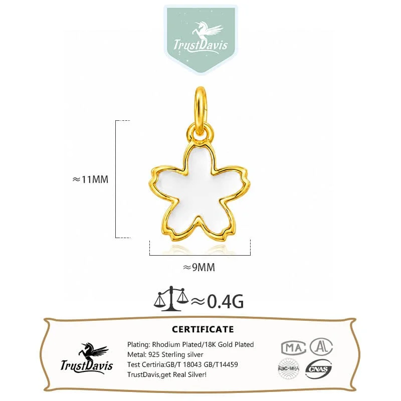 TrustDavis 925 Sterling Silver Sweet Cute Pendant Gold Flower Shell Small Gift for DIY Bracelet Necklace Jewelry Making DZ1914 - view 2