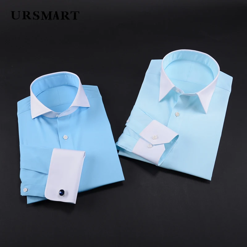 Custom Men's Slim Fit Business Shirt - Classic Windsor Collar High Count Pure Cotton White Collar Long-Sleeved Design