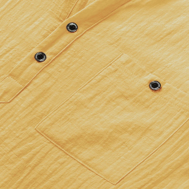 Herren-Henley-Shirt mit Stehkragen, Kurzarm, Baumwoll-Leinen-Mischung, Brusttasche, Atmungsaktiv, Sommer, Alltag, Reise, Strand, Freizeit-Oberteil – Detail 30