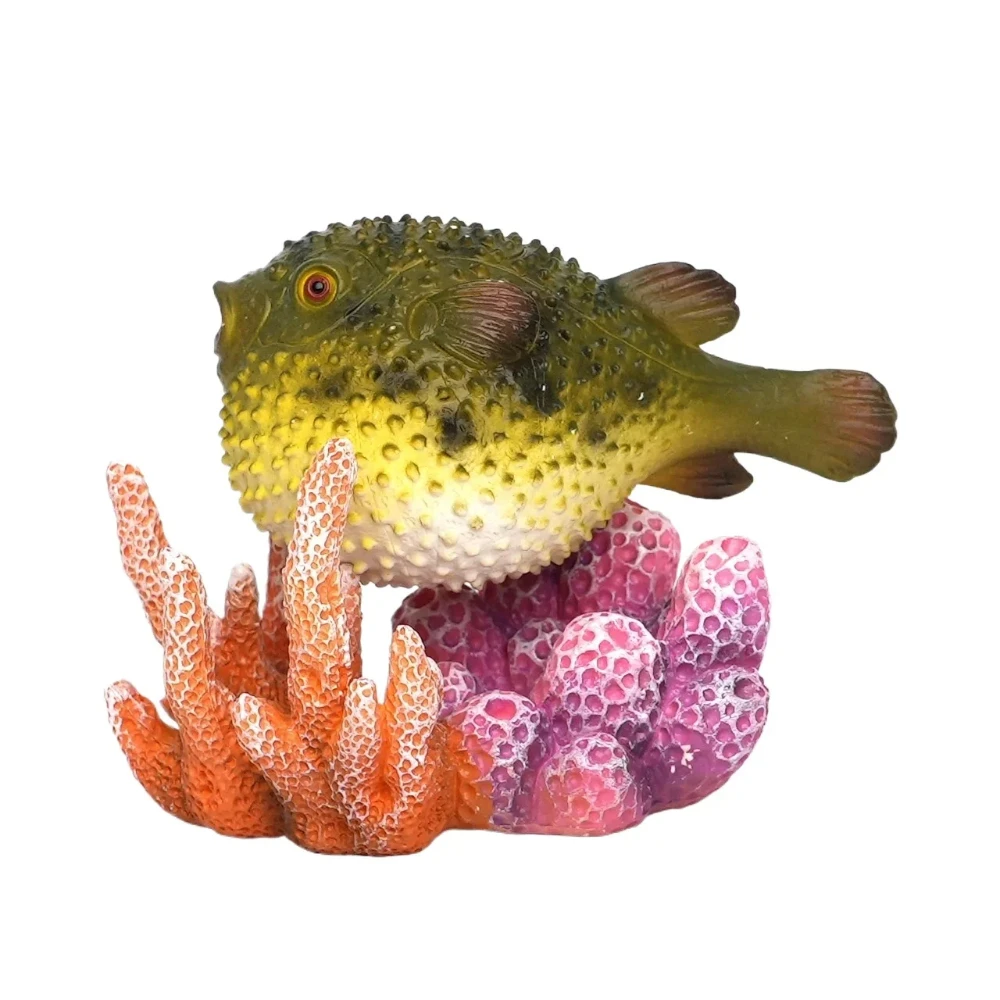 TNG Pufferfish With Coral Marine Animal Figure Sea Life Model Toy Gift With Box