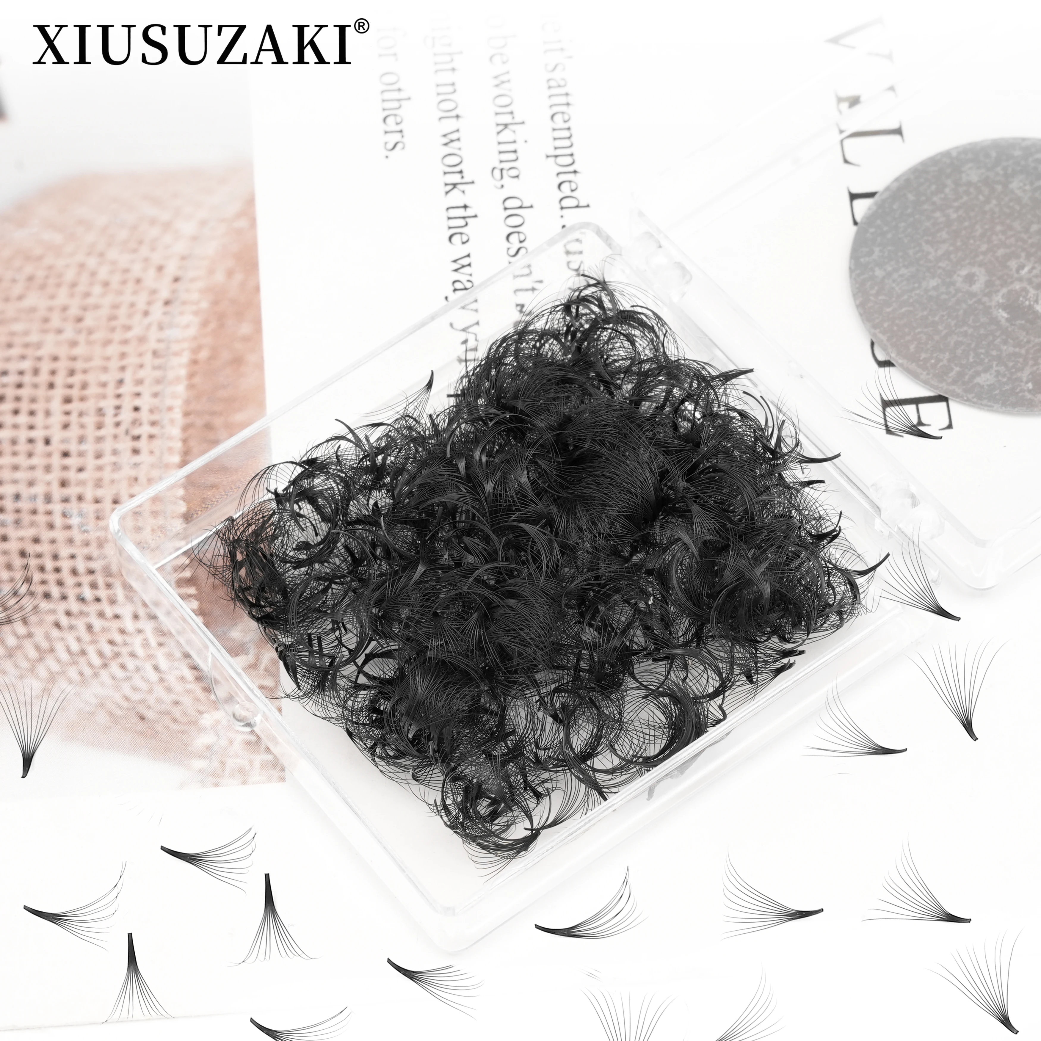 XIUSUZAKI Pointy Base Loose Fans Lashes Extensions Professional Medium Stem Sharp Thin Premade Volume Fans Eyelash Extensions