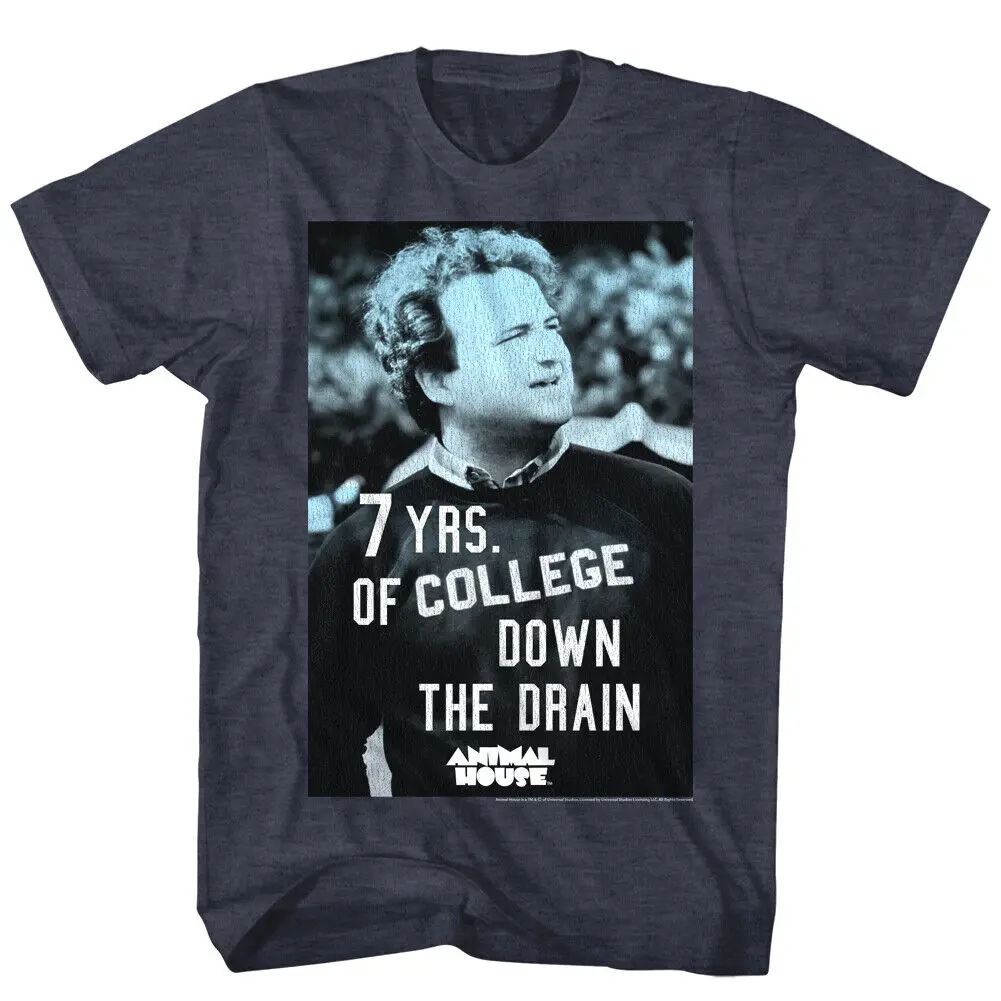 Animal House 7 Years of College Men's T Shirt Down Drain Belushi Comedy Classic