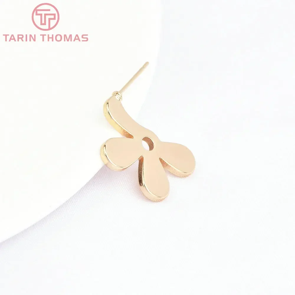 (7665) 4PCS 17x19MM 24K Gold Color Brass Flower Shape Stud Earrings High Quality Diy Jewelry Findings Accessories Wholesales