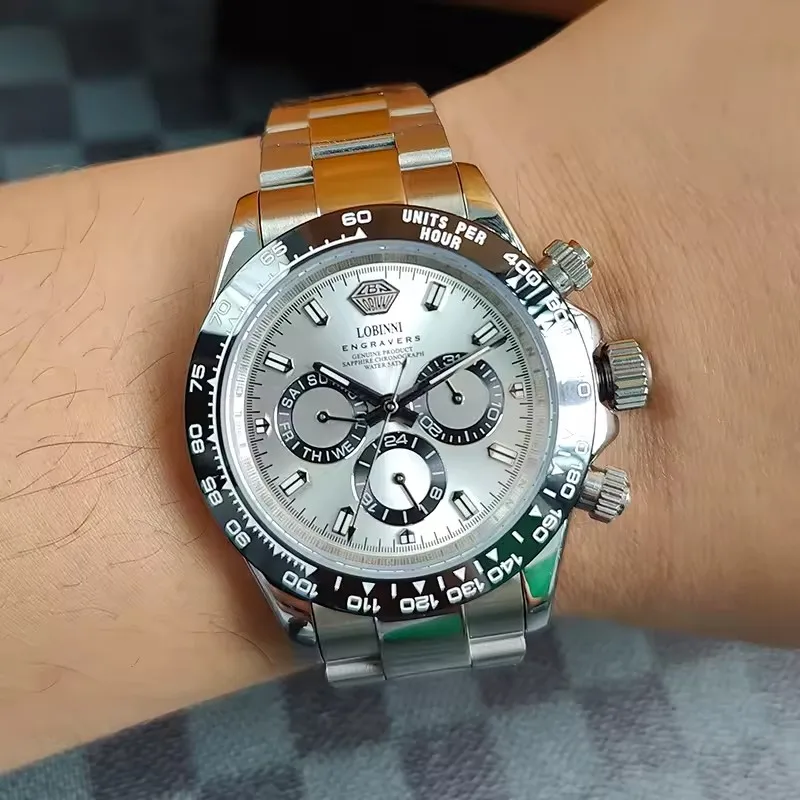 

Lobinni Men Automatic Watch 40mm Mechanical Wristwatch 5Bar Waterproof Sapphire Mirror Luminous JHB16 Week Date 24 Hours