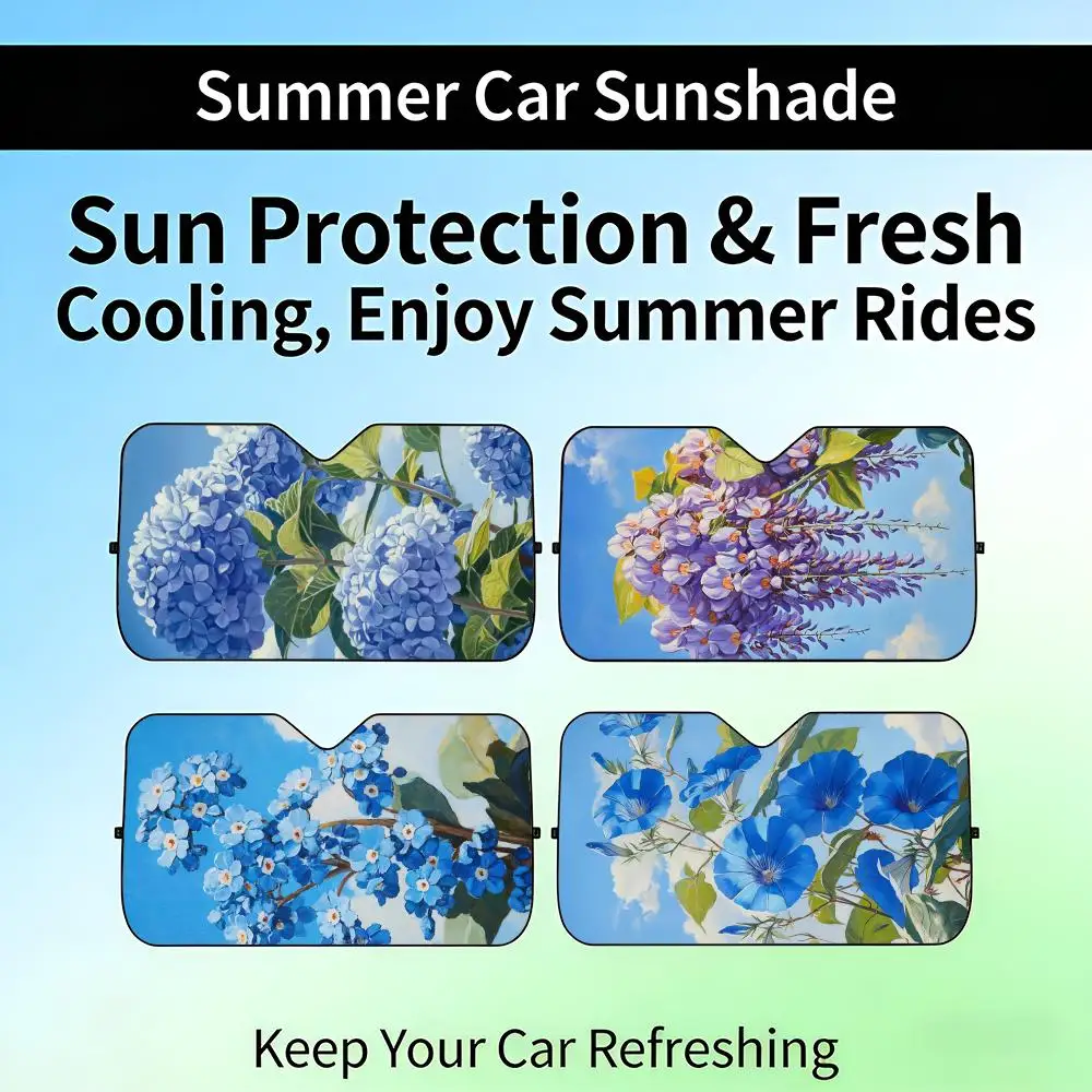 

Bloom In Blue Morning Glory Bluebell Sun Visor Retractable Car Windshield Sun Shade UV