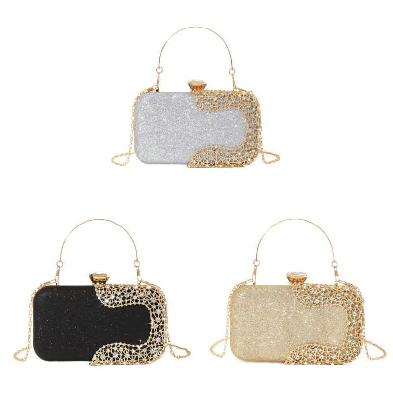 Luxurious Sparkling Evening Clutch Bag Women Rhinestones Embellished Wedding Prom Party Handbag with Chain Strap Shoulder Bag