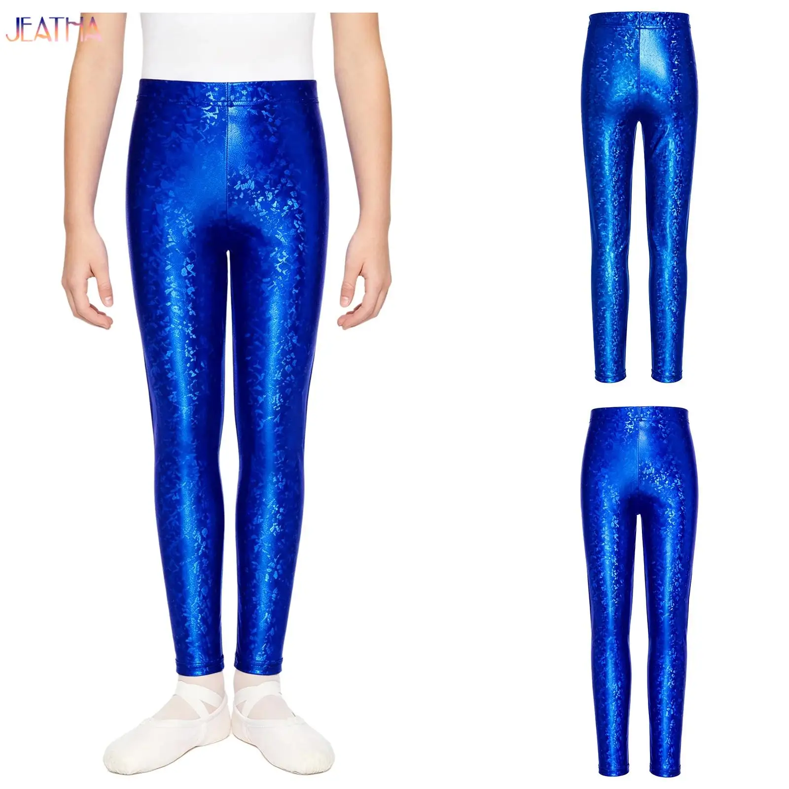 Kids Girls Metallic Ballet Dance Leggings Pants Elastic Waist Shiny Skinny Pants for Hip Hop Jazz Dance Stage Show Performance