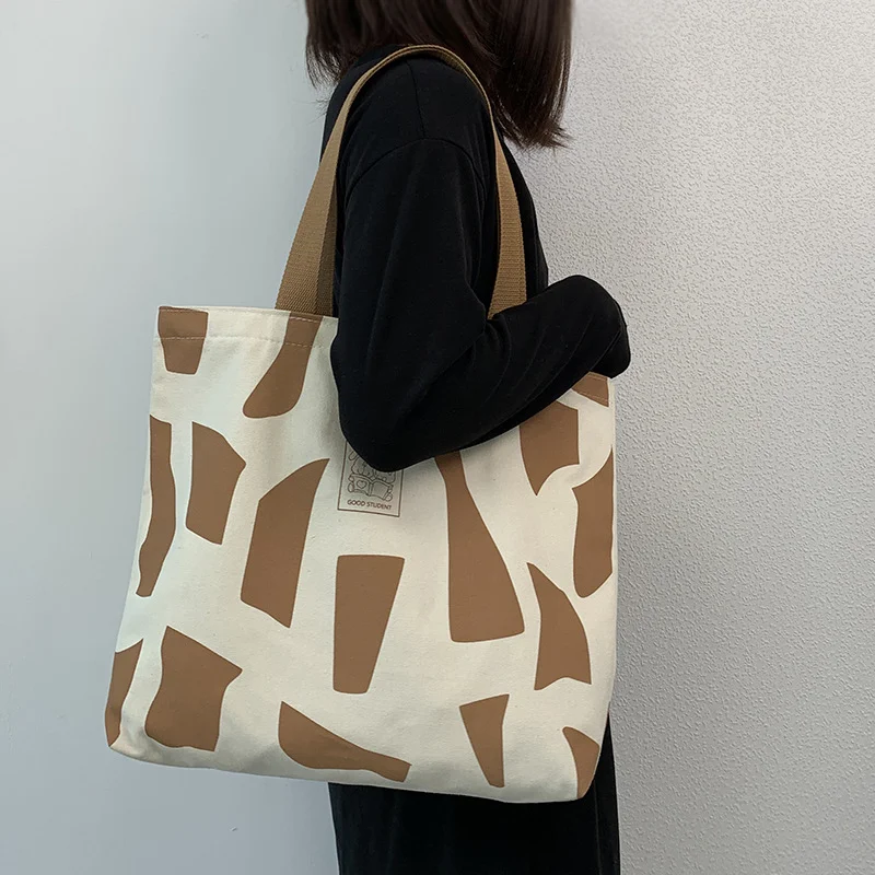 Bolso de mano de lona con estampado de vaca para mujer, bolsa de hombro de gran capacidad con diseño de dibujos animados adorables, cómodo, versátil e informal