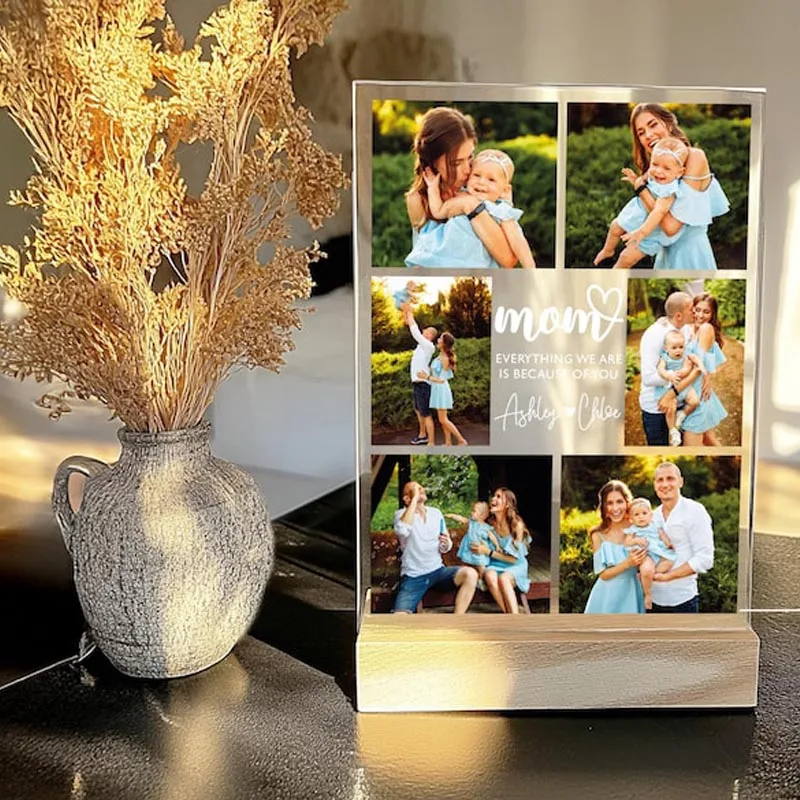 Personalized Photo Night Light Acrylic Plaque Custom Photo Frame Gifts for Mother's Day Birthday Anniversary Keepsake for Mom