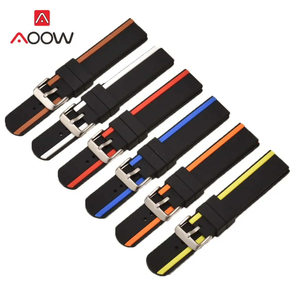 Silicone Watchband 20mm 22mm 24mm Rubber Strap Men Women Sport Waterproof Bracelet Band Watch Accessories Stainless Steel Buckle