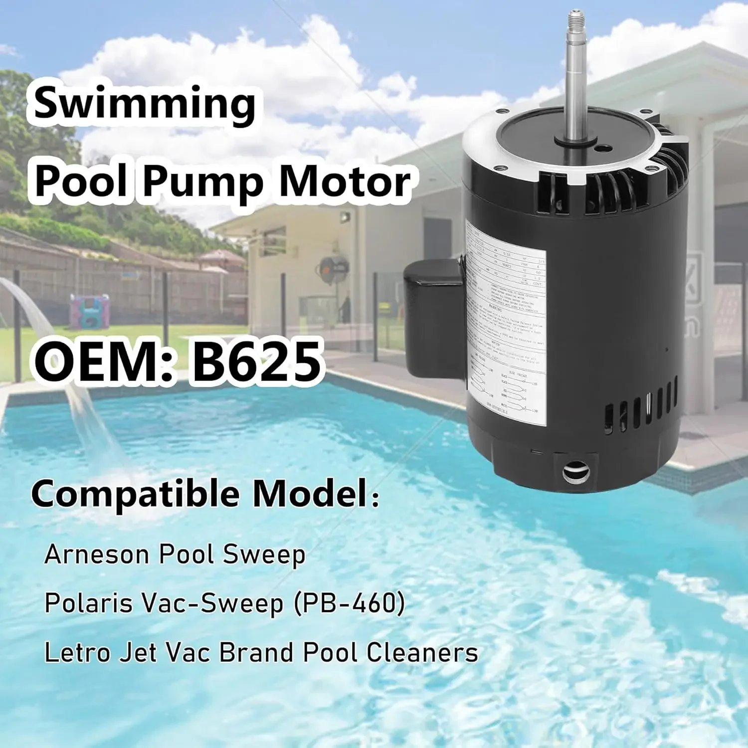 for B625 Swimming Pool Pump Motor and Seal Replacement Kit, 3/4HP Pool Pump Motor for 115/230V 3450RPM N56CZ With Arneson Pool