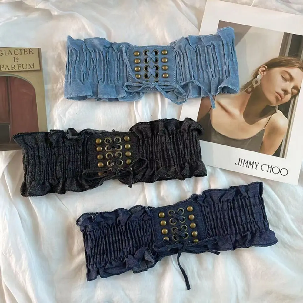 Cintura in tessuto dimagrante in denim elasticizzato con fascia in pizzo Cintura femminile Cintura a vita alta elastica in vita larga Donna