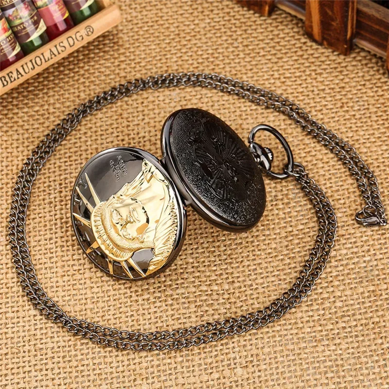 Antique Pocket Watch Statue of Liberty Cover Men Women Quartz Analog Clock Roman Number Necklace Pendant Chain Souvenir