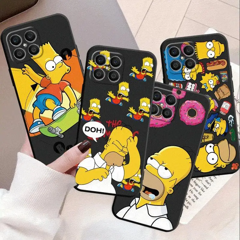 Simpsons Family Case For Honor X8a X8 90 X9a 8X 70 X9 X6 Magic5 Pro P40 Pro Black Soft Phone Funda