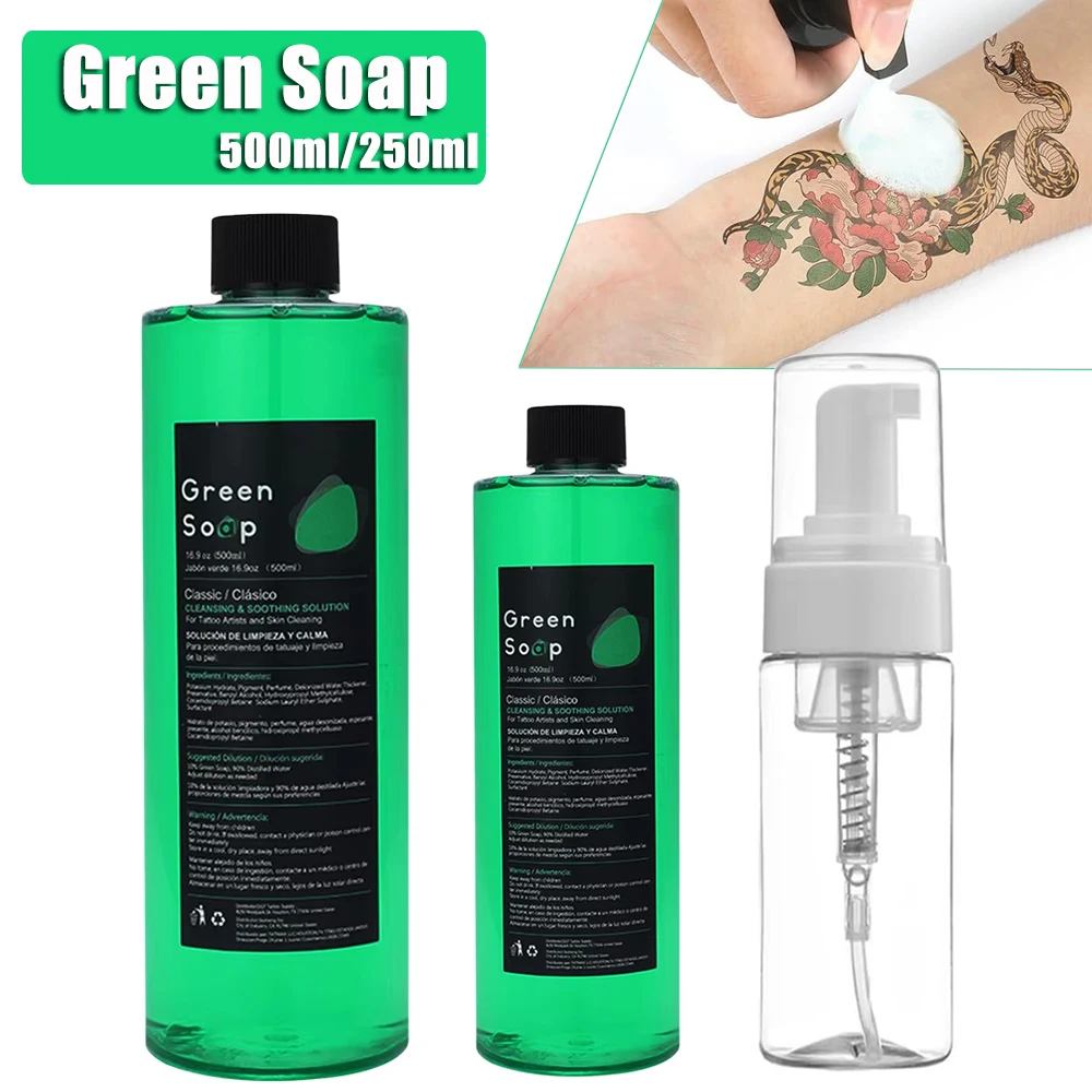 

500/250ml Tattoo Green Soap with Tattoo Foam Bottle Liquid Concentrated Tattoo Cleaning Blue Soap for Tattoo Artists Supplies