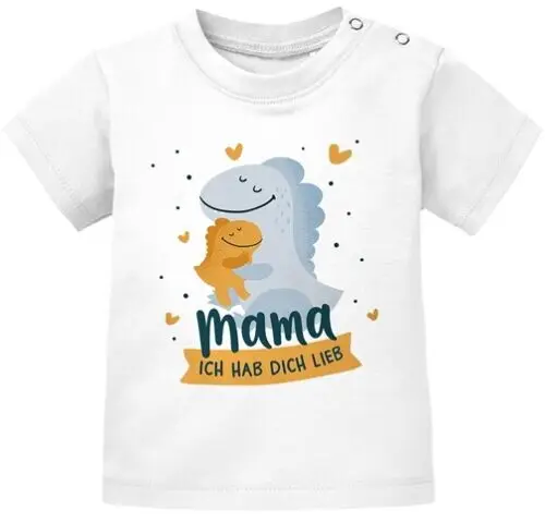 Baby T-Shirt Kurzarm Geschenk Mama ich hab dich lieb dino Dinosaurier jungen