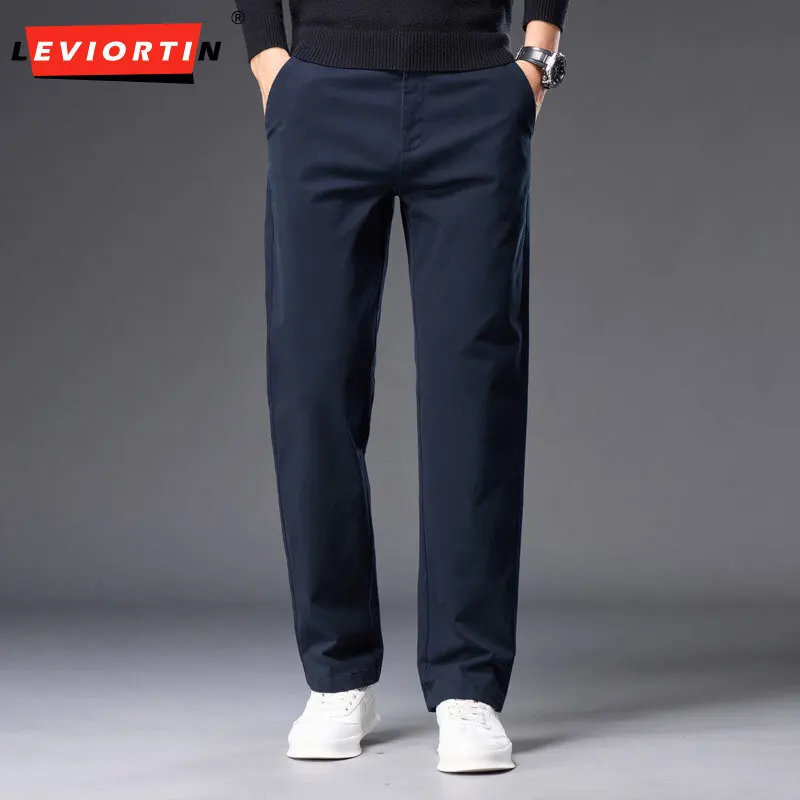 

2025 Autumn and Winter Trendy Wearing Solid Color Straight Tube Slim Fit Business Men's Casual Simple Fashion Versatile Pants