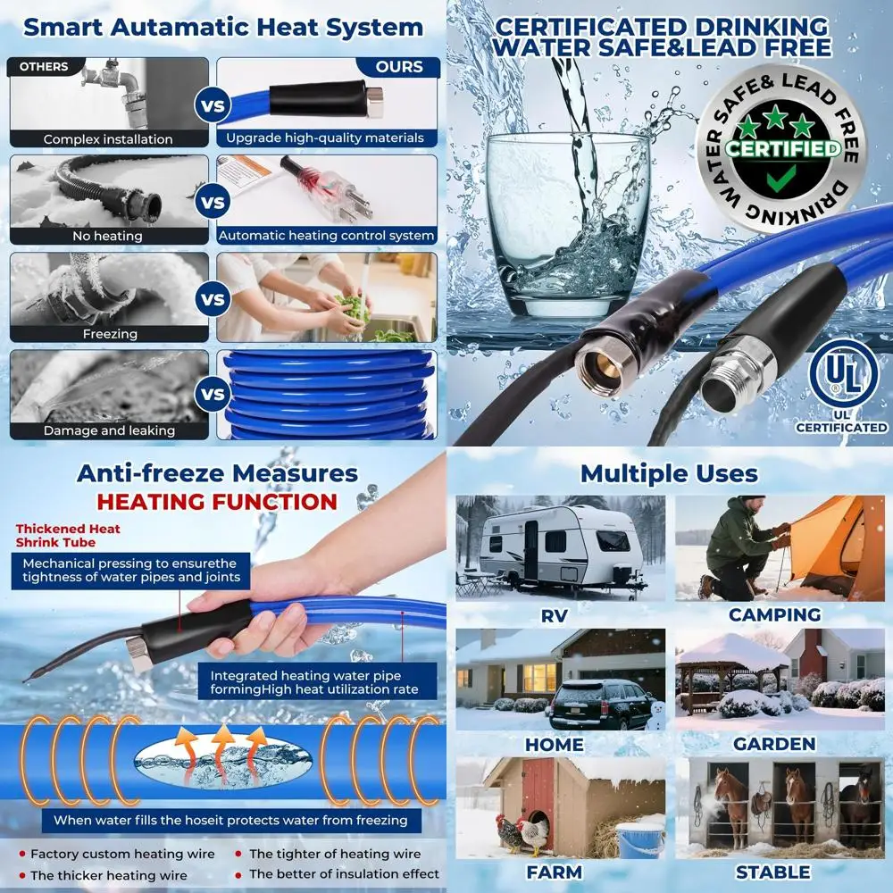 

Водяной шланг с подогревом 15 футов для антифриза RV -45, садовый шланг с электрическим подогревом, аксессуар для автофургона